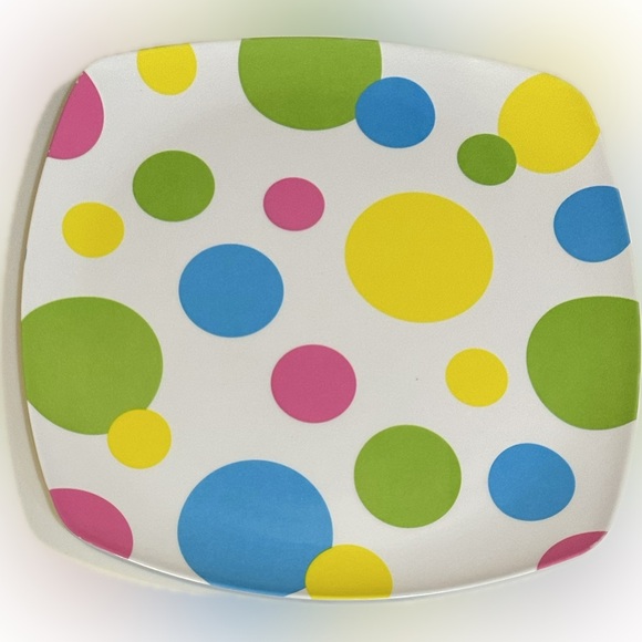 VTG PASTEL STRIPED SPOTED LIGHT MELAMINE 9.5” 4 PLATES EASTER DORM PARTY PICNIC - Picture 11 of 14